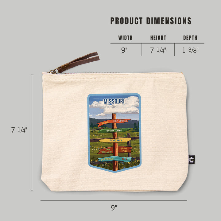 Missouri, Signpost, Meadow,, Organic Cotton Zipper Pouch, Go Bag