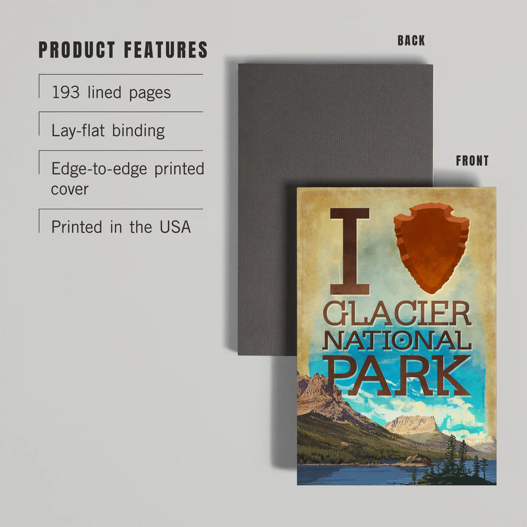 Lined 6x9 Journal, I Heart Glacier National Park, Montana, Lay Flat, 193 Pages, FSC paper