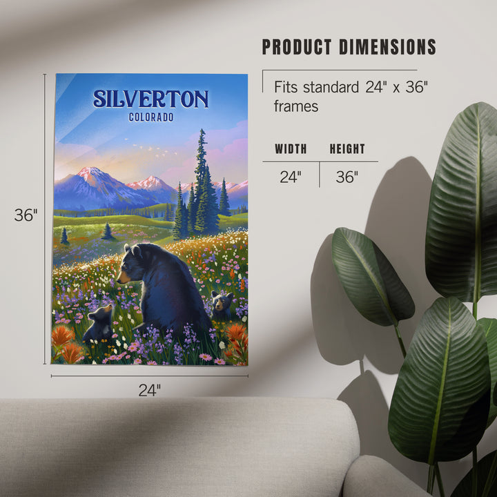 Silverton, Colorado, Lithograph, Bear Family in Field, Art & Giclee Prints