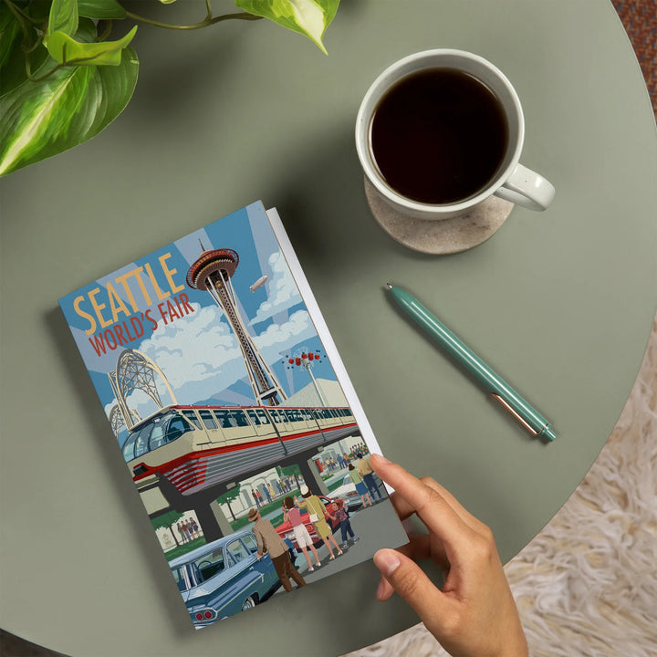 Lined 6x9 Journal, Seattle, Washington, Space Needle Opening Day Scene, Lay Flat, 193 Pages, FSC paper