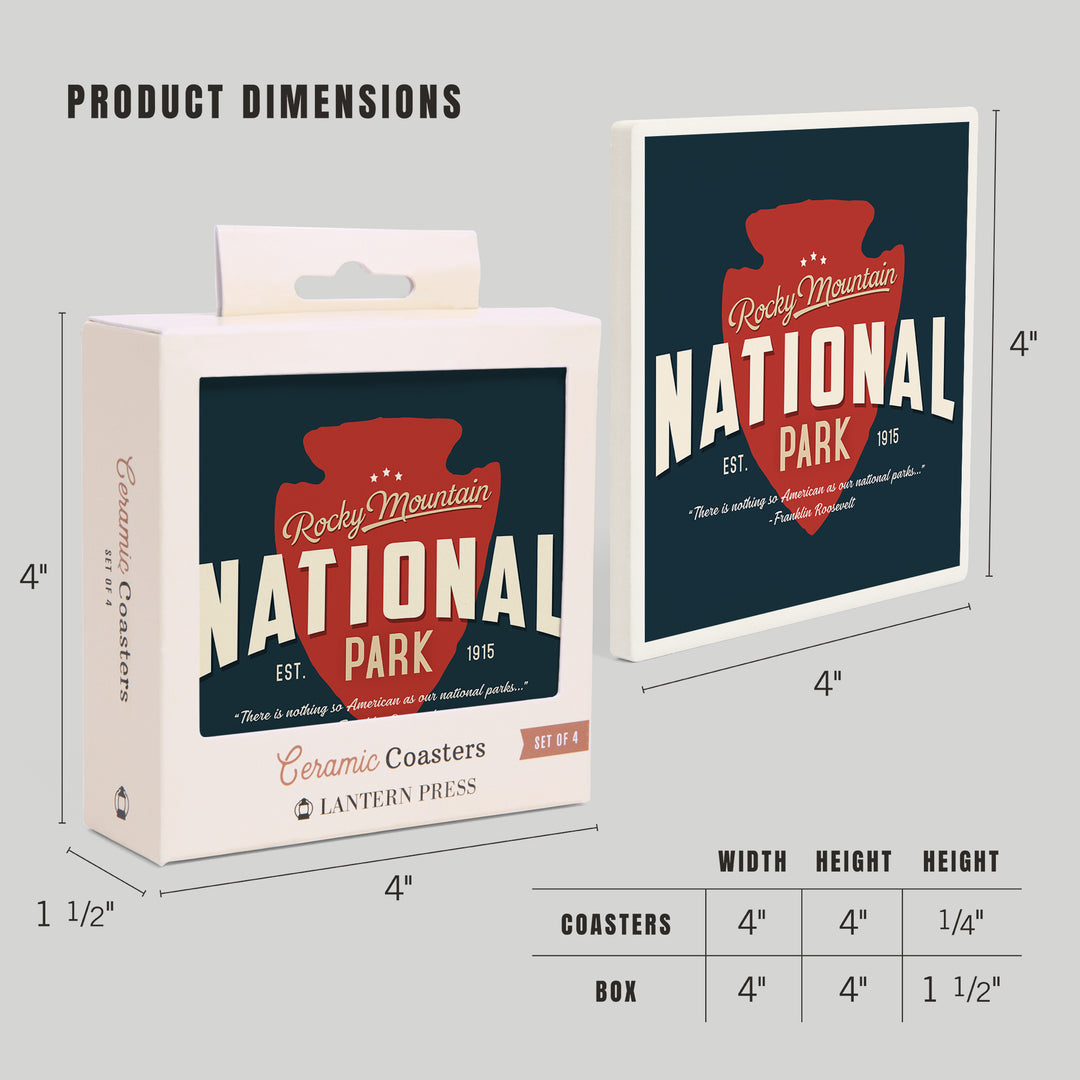 Rocky Mountain National Park, America's National Park, Distressed Typography, Navy Press, Coasters