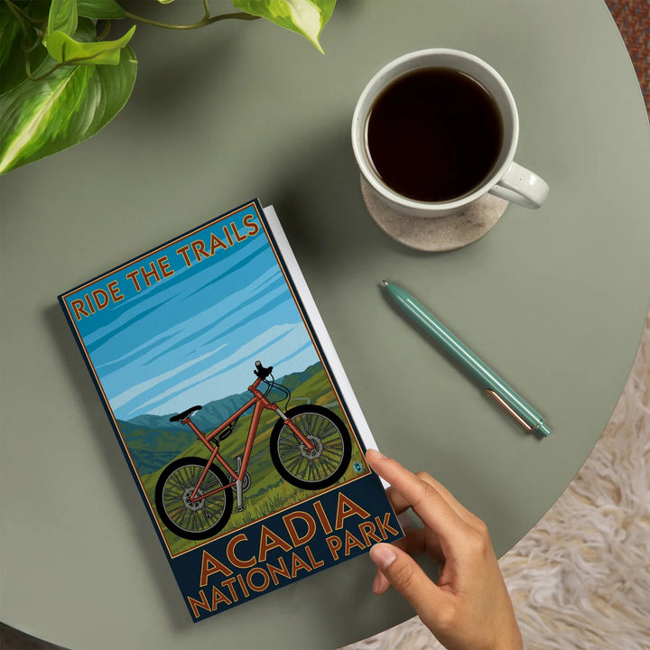 Lined 6x9 Journal, Acadia National Park, Maine, Bicycle Scene, Lay Flat, 193 Pages, FSC paper
