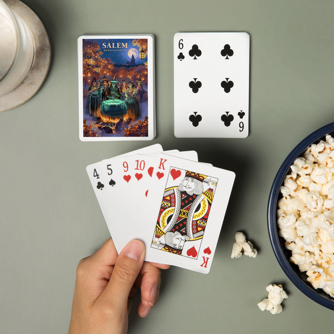 Playing Cards, Salem, Massachusetts, Oil Painting, Witch's, 52 Card Deck with Jokers in Box, Unique Art