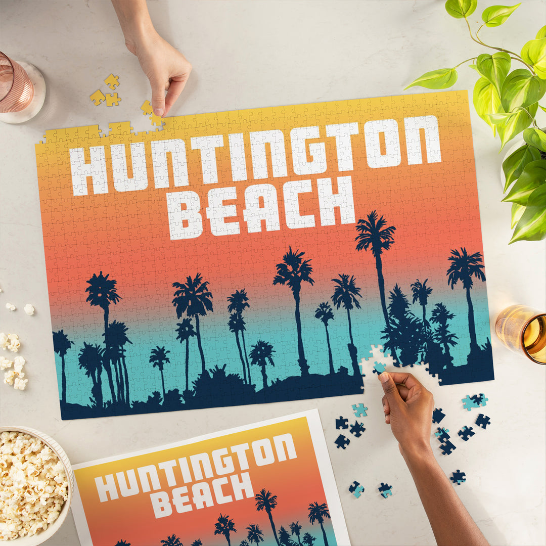 Huntington Beach, California, Palm Trees, Aqua Horizon, Jigsaw Puzzle