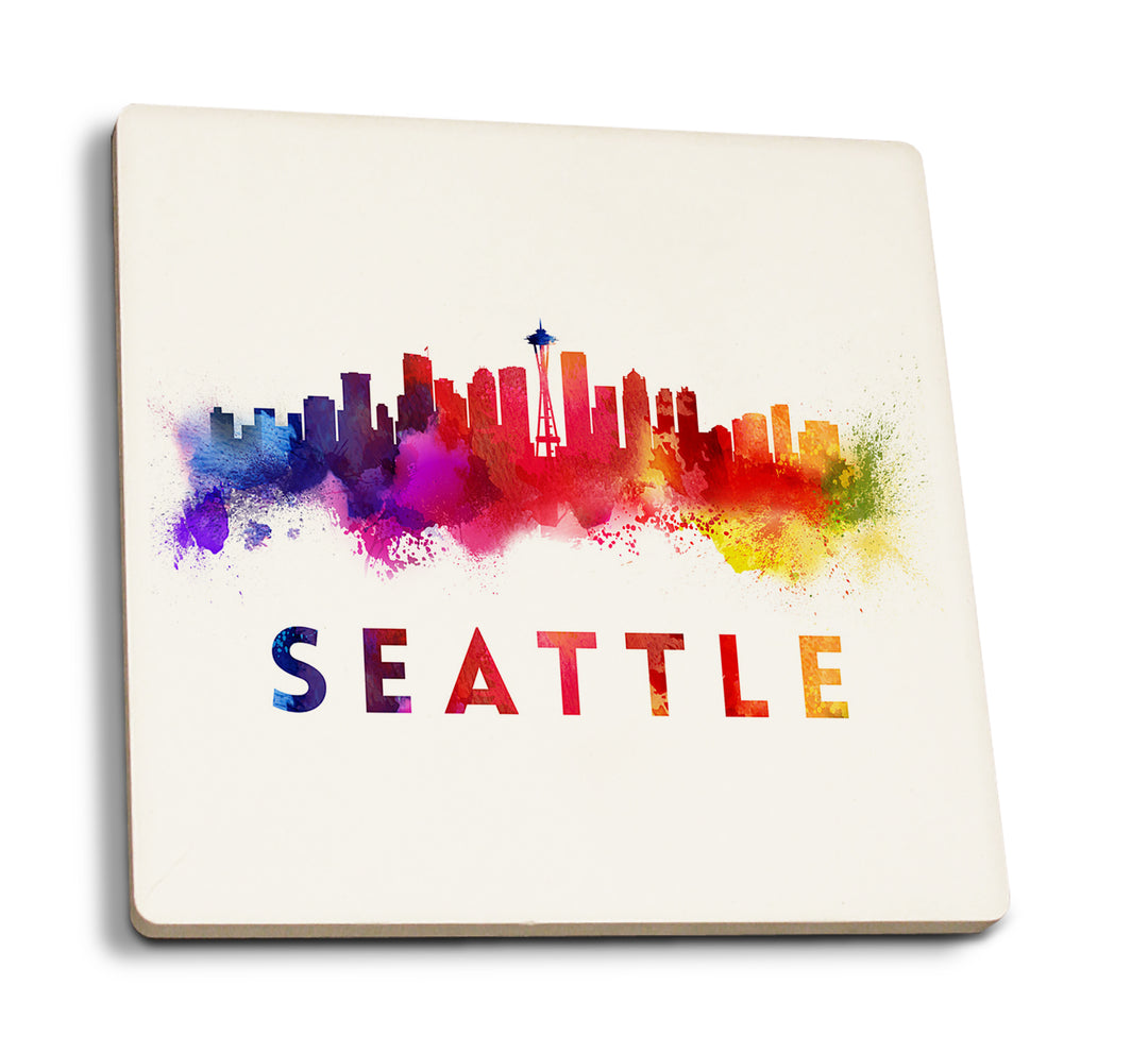 Seattle, Washington, Skyline Abstract, Tan, Coaster Set