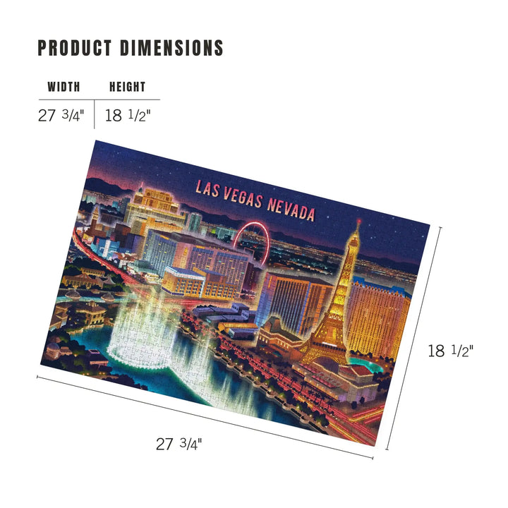 Las Vegas, Nevada, Lithograph, Vegas Strip at Night, Jigsaw Puzzle