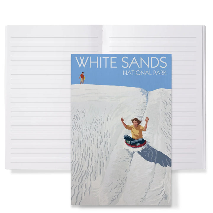 Lined 6x9 Journal, White Sands National Park, New Mexico, Sledding on Sand, Lay Flat, 193 Pages, FSC paper