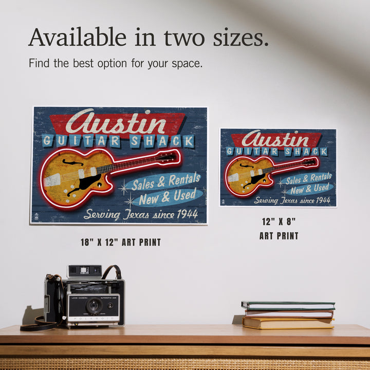 Austin, Texas, Guitar Shack Vintage Sign, Art & Giclee Prints