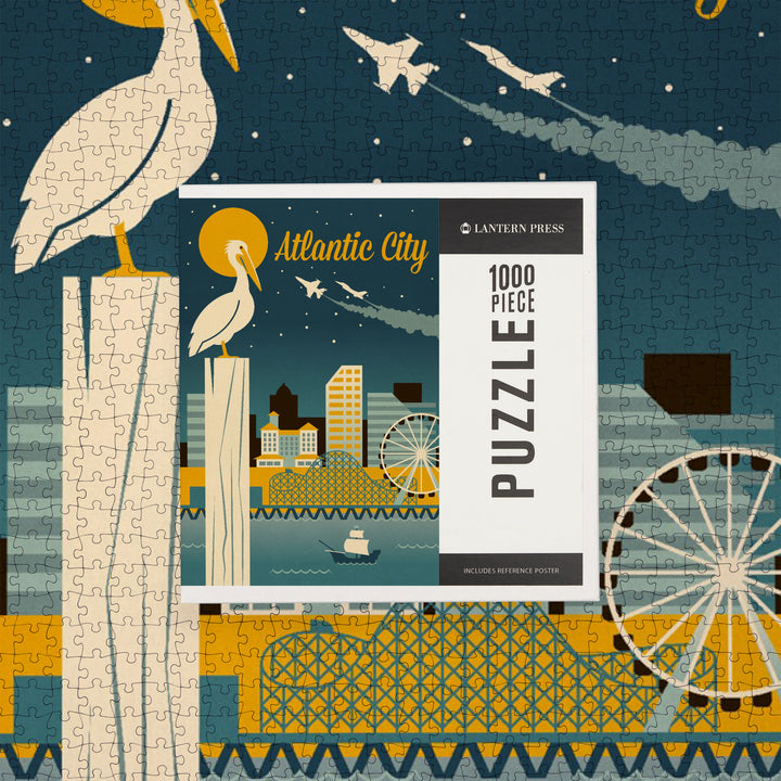 Atlantic City, New Jersey, Retro Skyline Classic Series, Jigsaw Puzzle