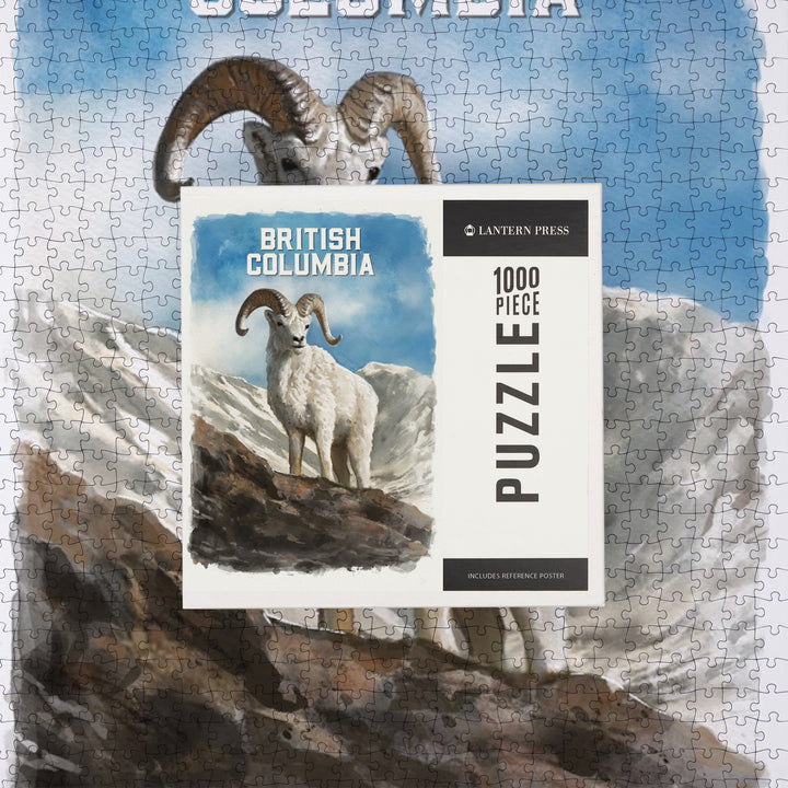 British Columbia, Watercolor Study, Dall Sheep, Jigsaw Puzzle