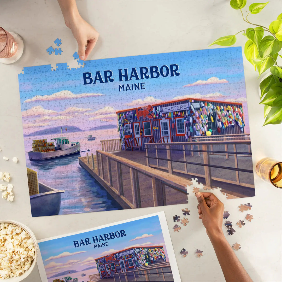 Bar Harbor, Maine, Oil Painting, Looking Out Onto Harbor, Jigsaw Puzzle