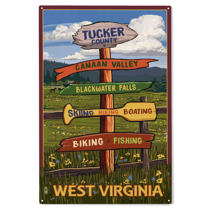 Tucker County, West Virginia, Destination Signpost, Wood Sign and Postcards