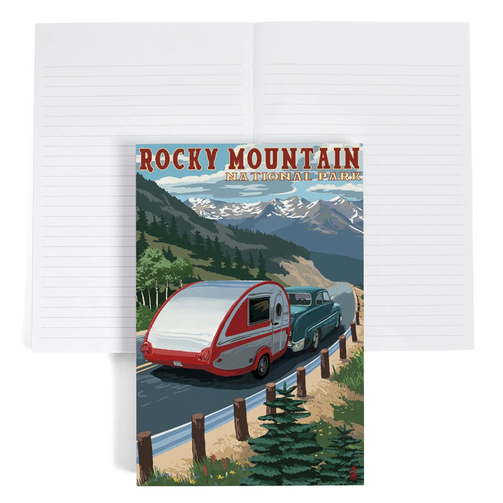 Lined 6x9 Journal, Rocky Mountain National Park, Retro Camper, Lay Flat, 193 Pages, FSC paper