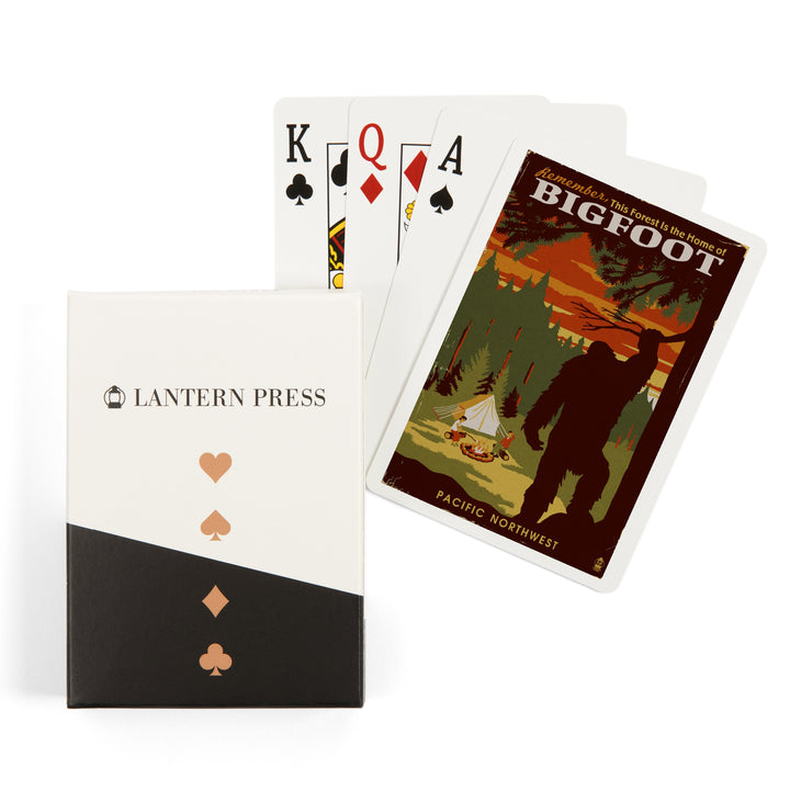 Playing Cards, Pacific Northwest, Home of Bigfoot, WPA Style, 52 Card Deck with Jokers in Box, Unique Art