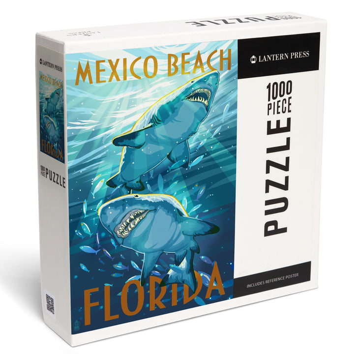 Mexico Beach, Florida, Painterly, Stylized Tiger Sharks, Jigsaw Puzzle
