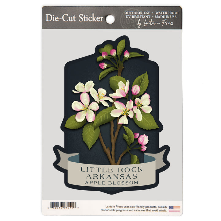 Little Rock, Arkansas, Vintage Flora Noir, Apple Blossom, Vinyl Sticker