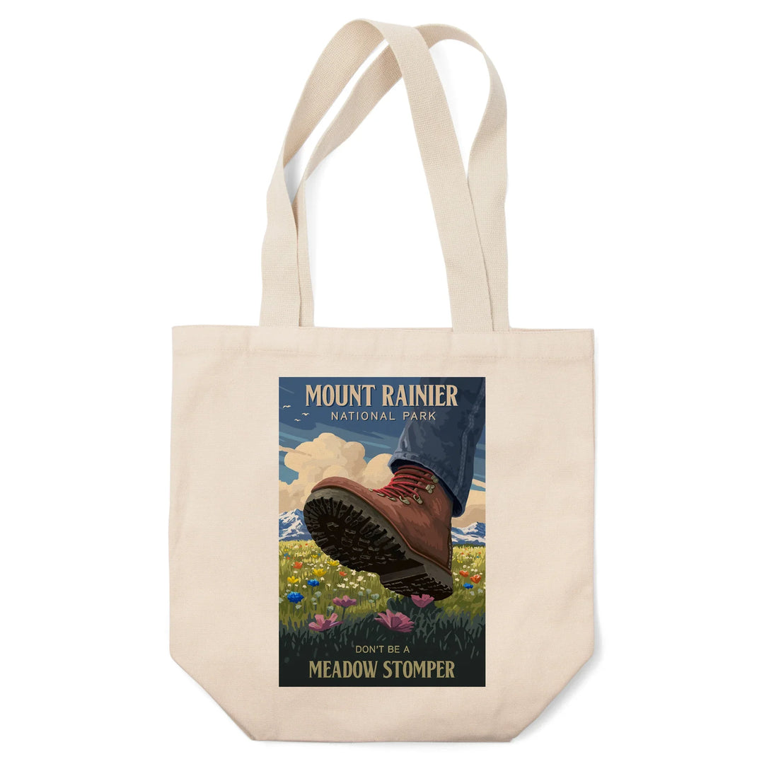 Mount Rainier National Park, Washington, Don't be a Meadow Stomper, Painterly, Tote Bag