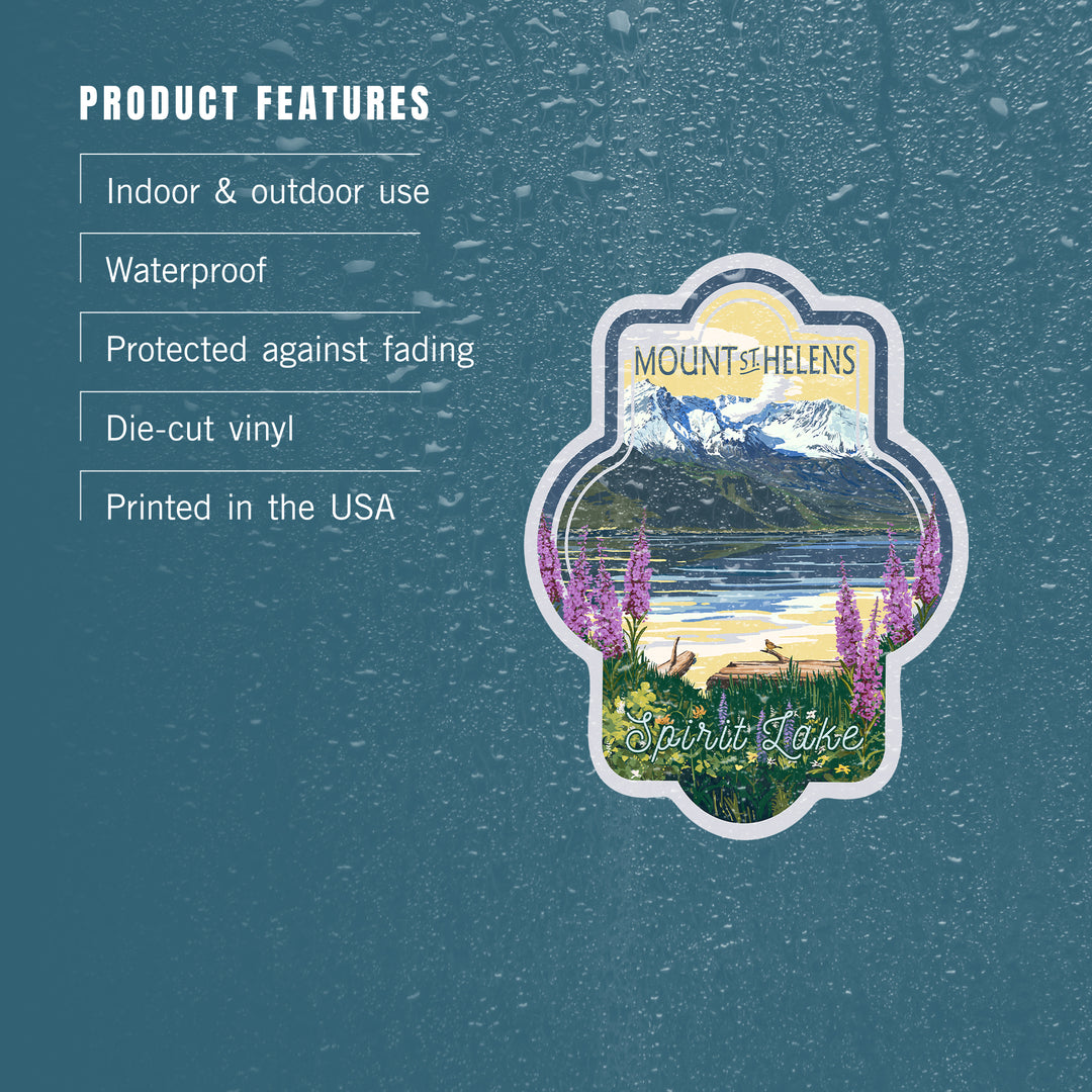 Mount St. Helens, Washington, Spirit Lake, Contour, Lantern Press Artwork, Vinyl Sticker