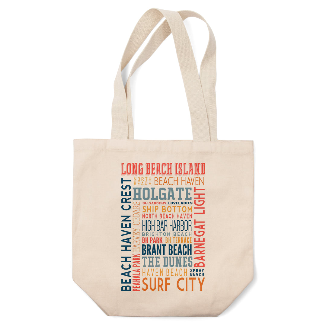 Long Beach Island, New Jersey, Typography (white), Lantern Press Artwork, Tote Bag