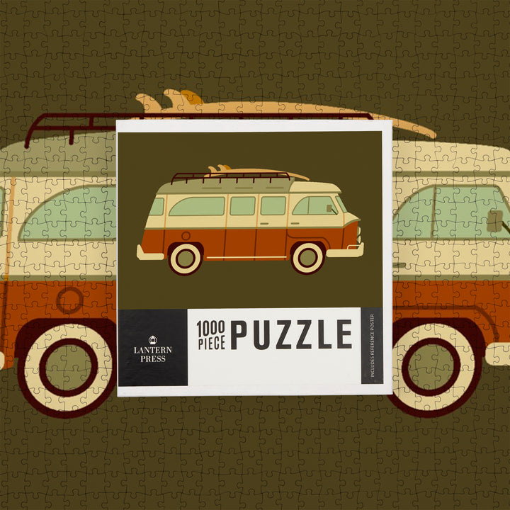 Camper Van with Surfboard, Geometric, Jigsaw Puzzle