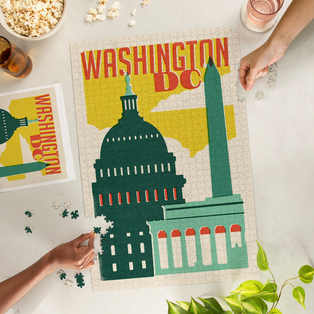 Washington, DC, Woodblock City Series, Architectural Landmarks, 1000 Piece Jigsaw Puzzle