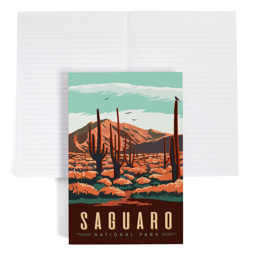 Lined 6x9 Journal, Saguaro National Park, Desert Scene with Cactus, Lay Flat, 193 Pages, FSC paper