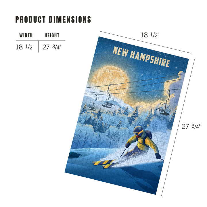 New Hampshire, Lithograph, Night Ski, 1000 Piece Jigsaw Puzzle