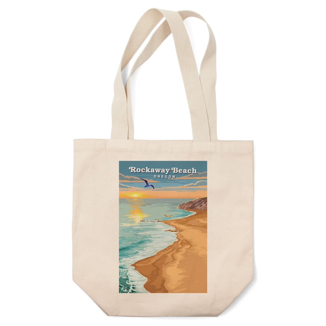 Rockaway Beach, Oregon, Painterly, Beach View, Tote Bag
