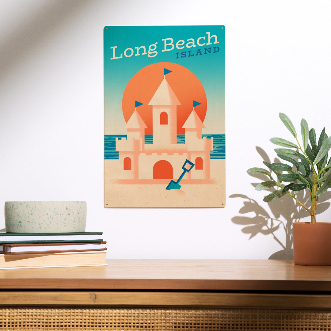 Long Beach Island, New Jersey, Sun-faded Shoreline Collection, Sand Castle on Beach, Wood Sign and Postcards