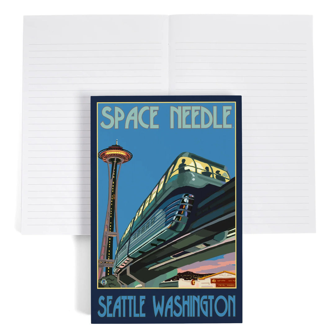 Lined 6x9 Journal, Seattle, Washington, Space Needle and Monorail, Lay Flat, 193 Pages, FSC paper