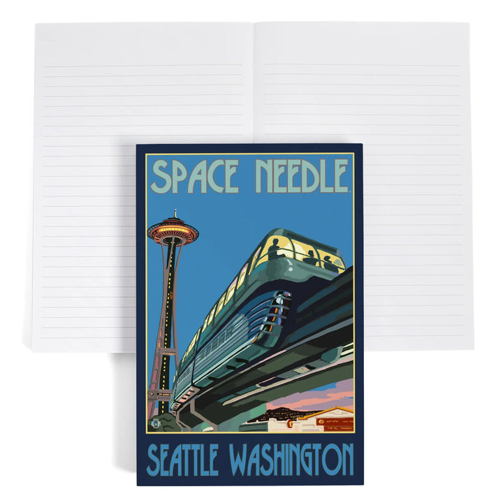 Lined 6x9 Journal, Seattle, Washington, Space Needle and Monorail, Lay Flat, 193 Pages, FSC paper
