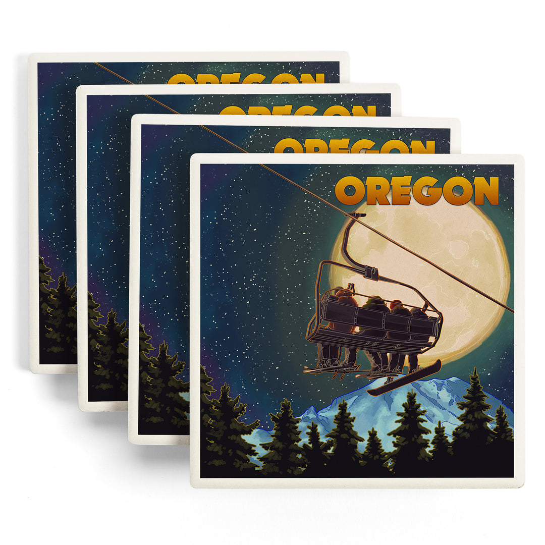 Oregon, Ski Lift and Full Moon Snowboarder, Coasters
