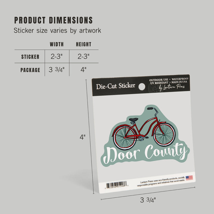 Door County, Wisconsin, Beach Cruiser Bike, Contour, Vinyl Sticker