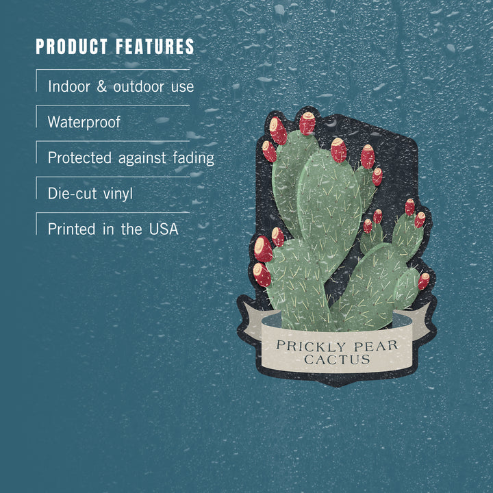Vintage Flora Noir, Prickly Pear Cactus, Red, Vinyl Sticker
