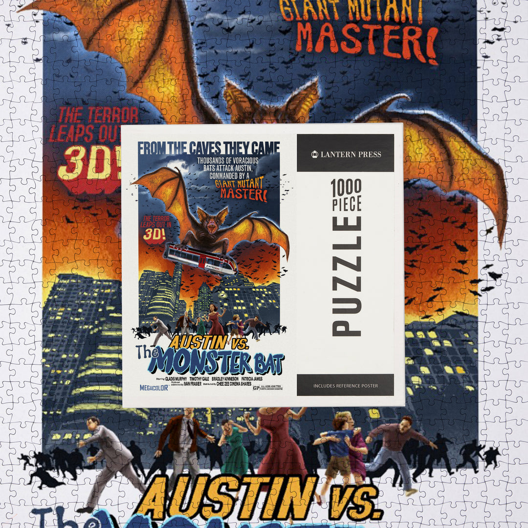 Austin, Texas, Austin vs The Monster Bat, B Movie Poster, Jigsaw Puzzle