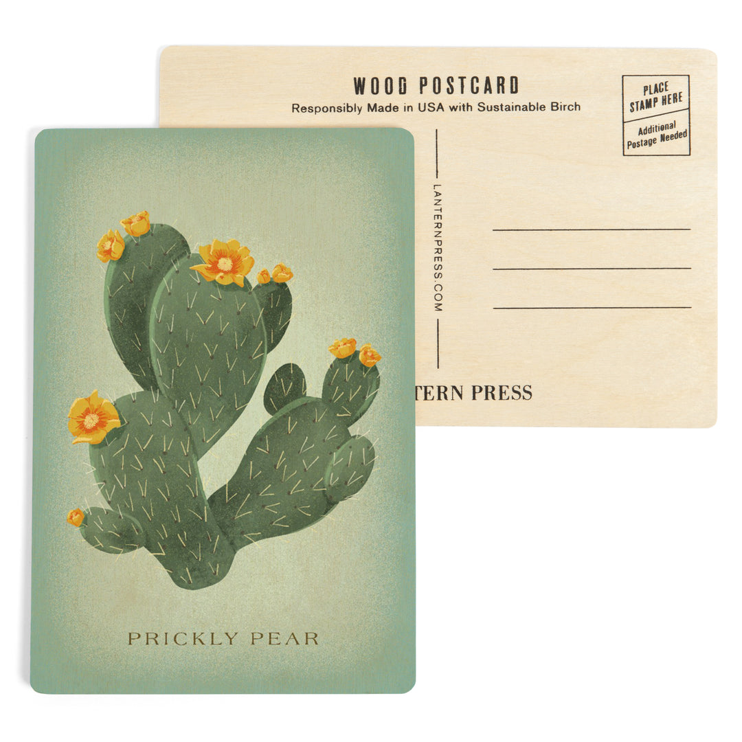 Prickly Pear with Yellow Flowers, Vintage Flora, Wood Sign and Postcards