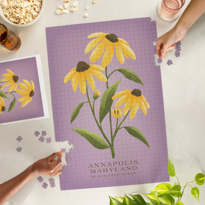 Annapolis, Maryland, Black Eyed Susan, Vintage Flora, State Series, 1000 Piece Jigsaw Puzzle