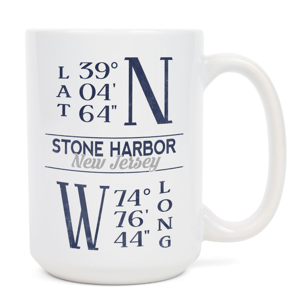 Stone Harbor, New Jersey, Latitude & Longitude (Blue), Lantern Press Artwork, Ceramic Mug
