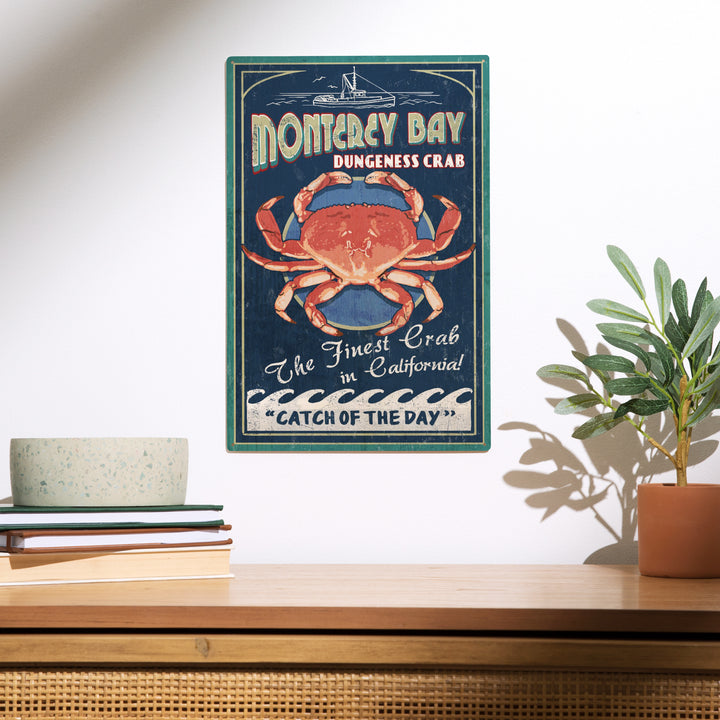 Monterey Bay, California, Dungeness Crab, Vintage, Wood Sign and Postcards