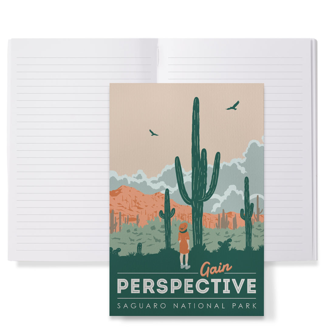 Lined 6x9 Journal, Saguaro National Park, Arizona, Gain Perspective, Vector Style, Lay Flat, 193 Pages, FSC paper