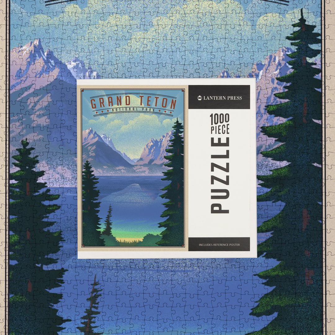Grand Teton National Park, Wyoming, Lithograph National Park Series, Jigsaw Puzzle
