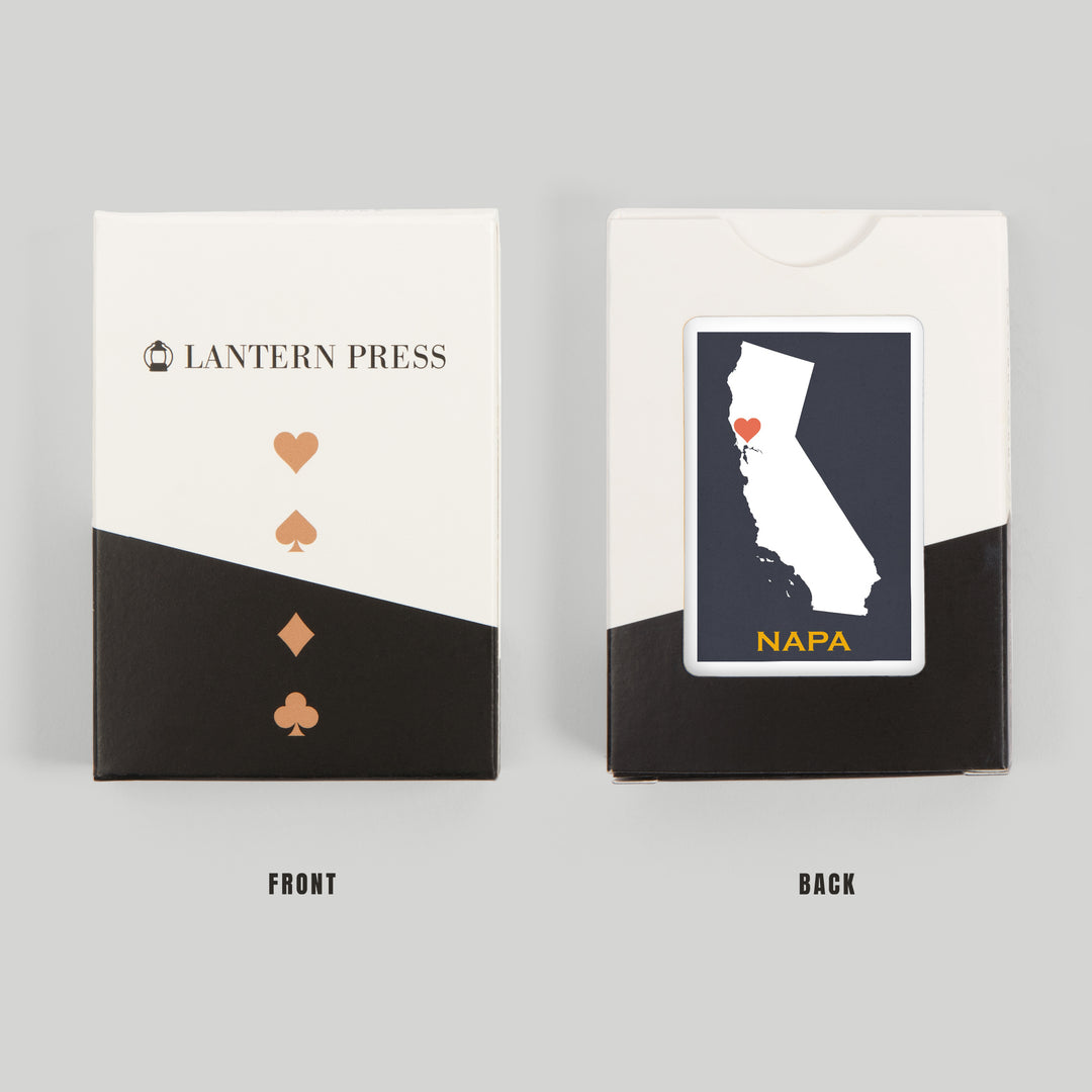 Playing Cards, Napa, California, Home State, White on Gray Outline, 52 Card Deck with Jokers in Box, Unique Art
