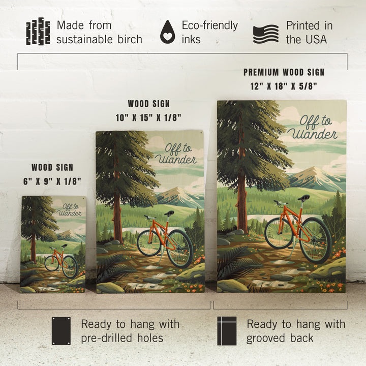 Off To Wander, Cycling with Mountains wood signs and postcards