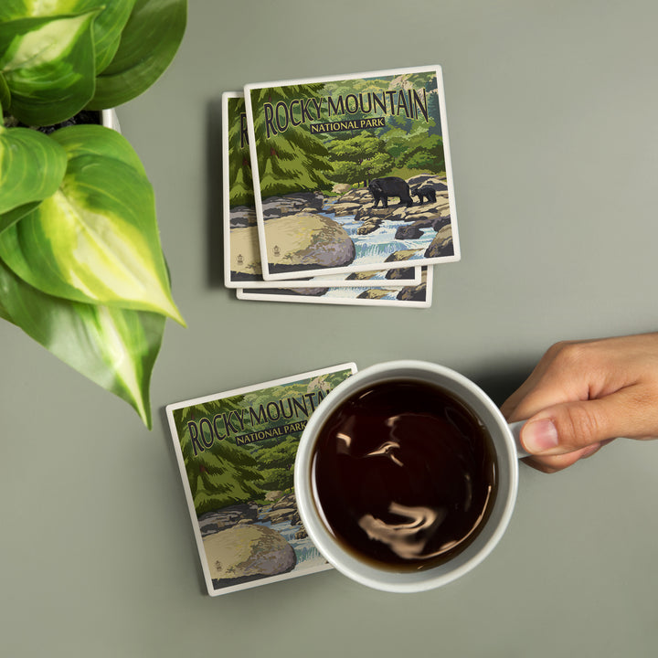 Rocky Mountain National Park, Colorado, Black Bears and Stream, Coasters