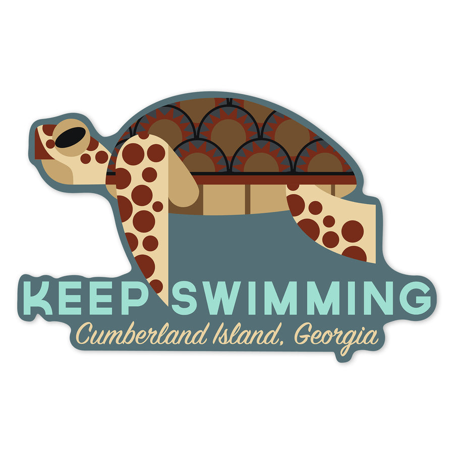 Cumberland Island, Georgia, Sea Turtle, Keep Swimming, Geometric, Contour, Vinyl Sticker - Lantern Press