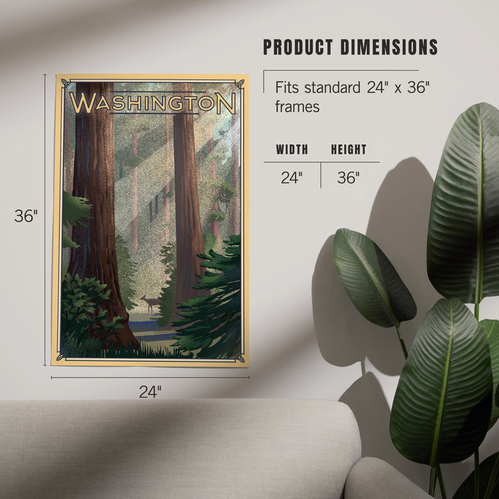 Washington, Deer in Forest, Lithograph, Art & Giclee Prints