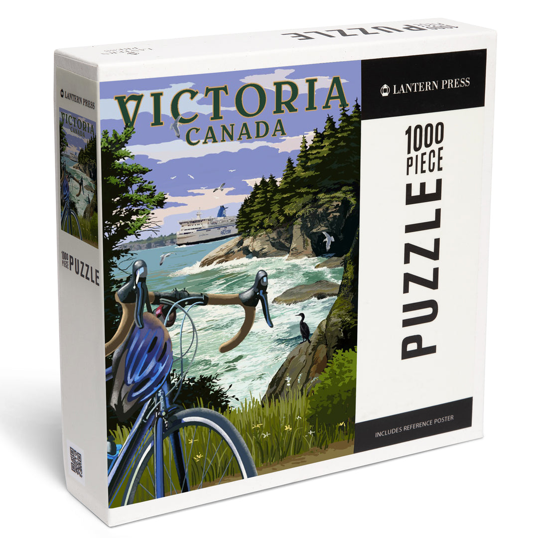 Victoria, Canada, Painterly, Coastal Scene, Bike and Ferry, 1000 Piece Jigsaw Puzzle