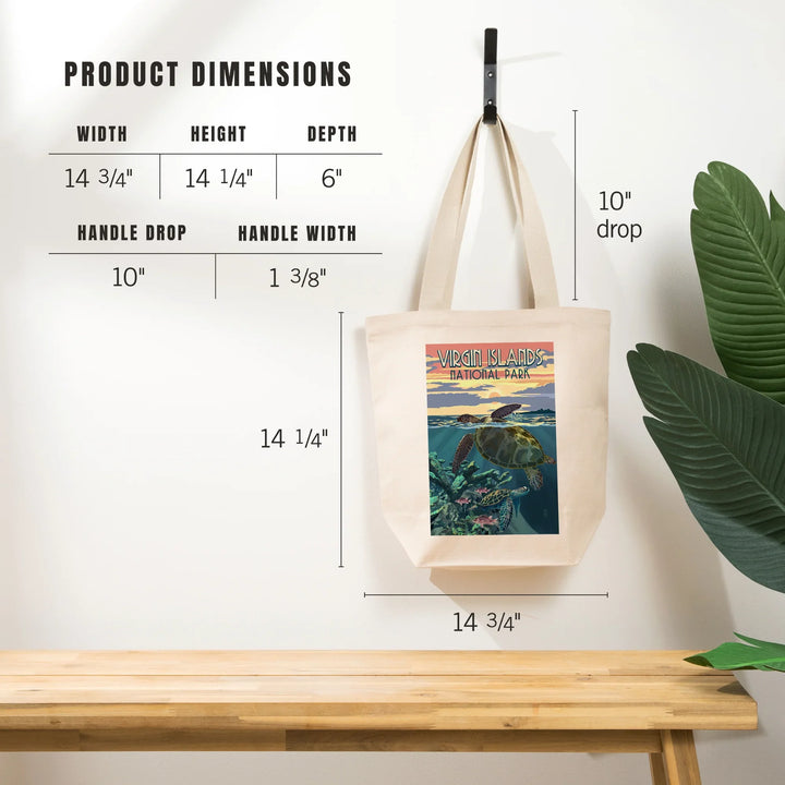 Virgin Islands National Park, Loggerhead Sea Turtle and Sunset, Tote Bag