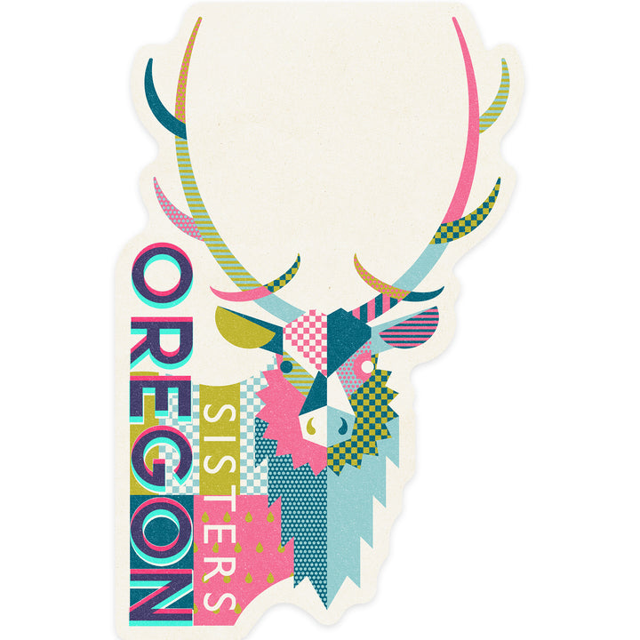 Sisters, Oregon, Roosevelt Elk, Patterned, Contour, Lantern Press Artwork, Vinyl Sticker