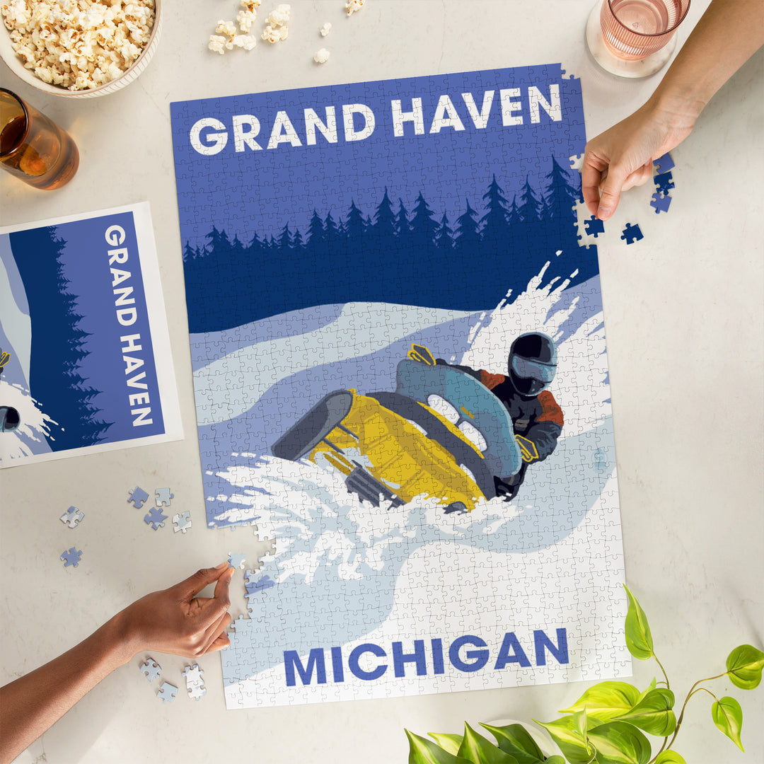 Grand Haven, Michigan, Snowmobile Scene, Jigsaw Puzzle